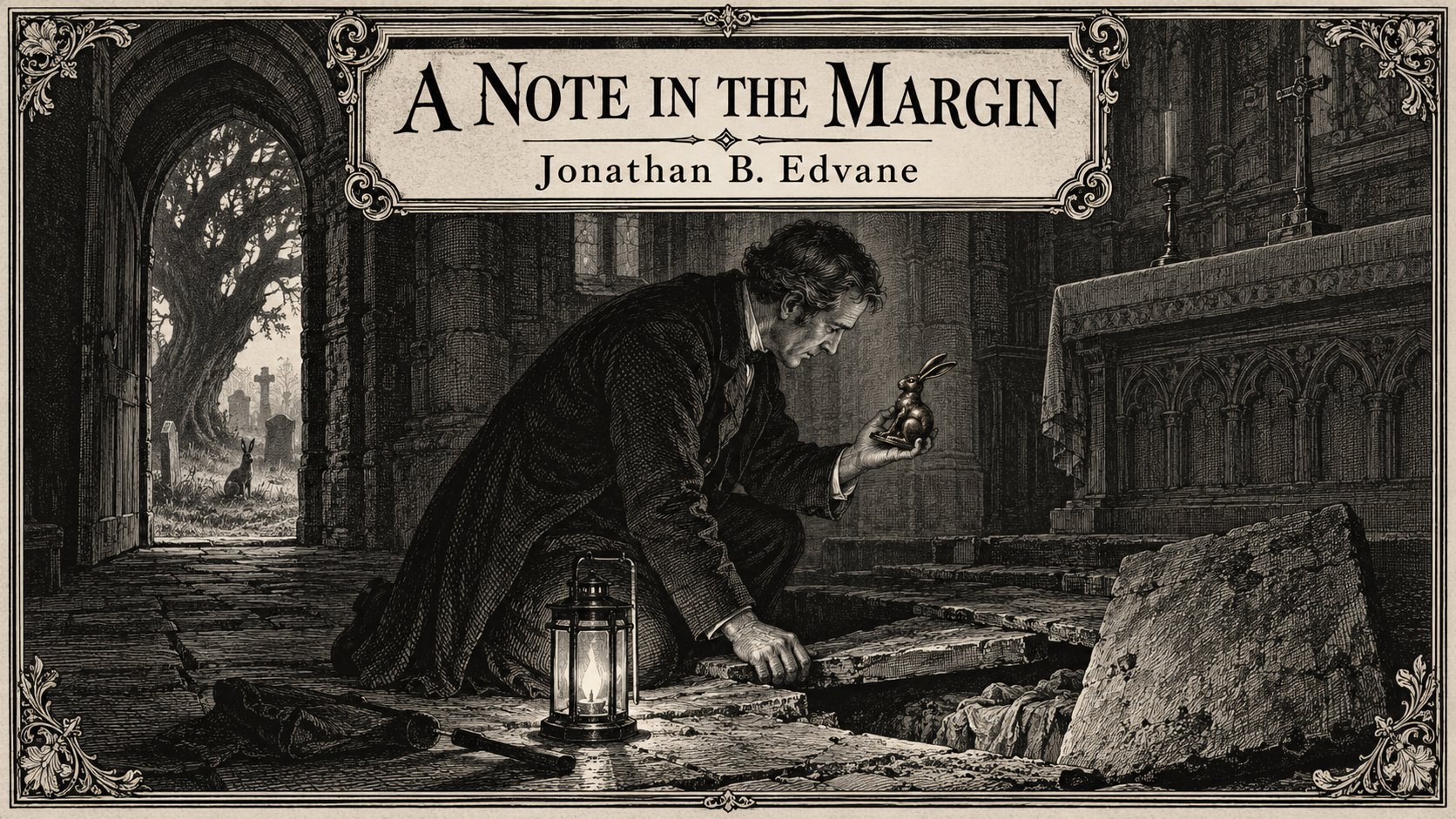 Title plate for A Note in the Margin by Jonathan B. Edvane.